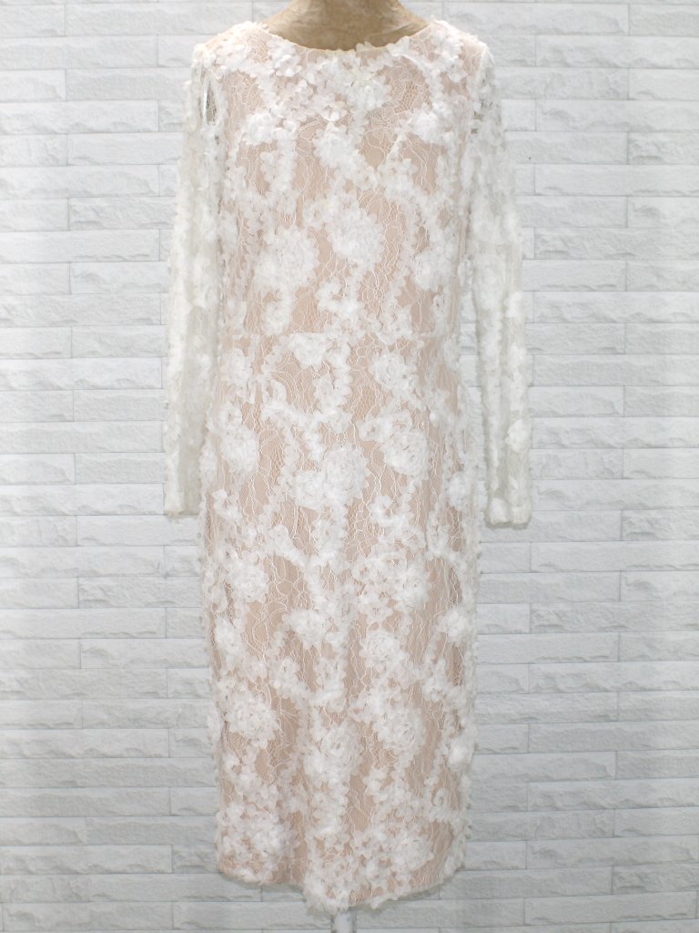 Xscape Dress Lace 3d Floral Sheer Long Sleeves Wedding Cocktail Party White 12